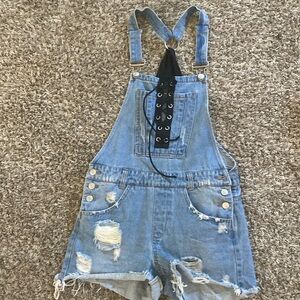 Denim overalls shorts